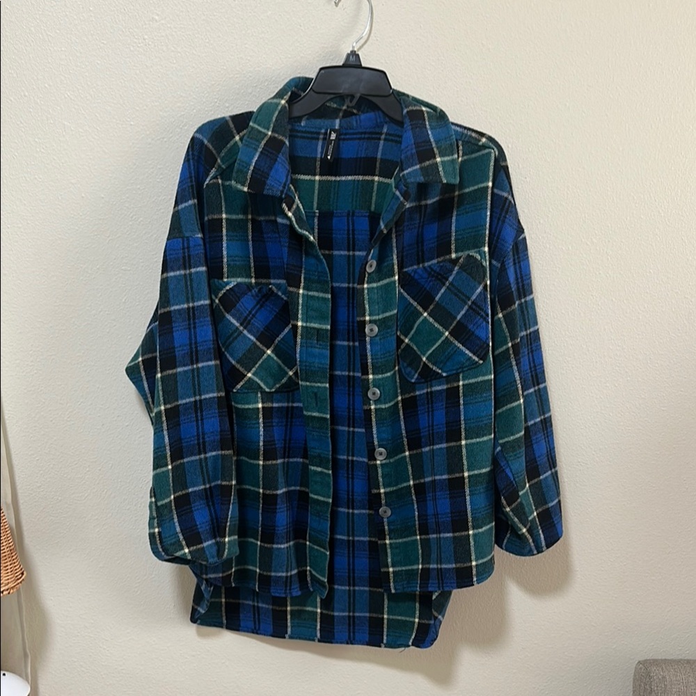 Zara Blue and Green Plaid Jacket